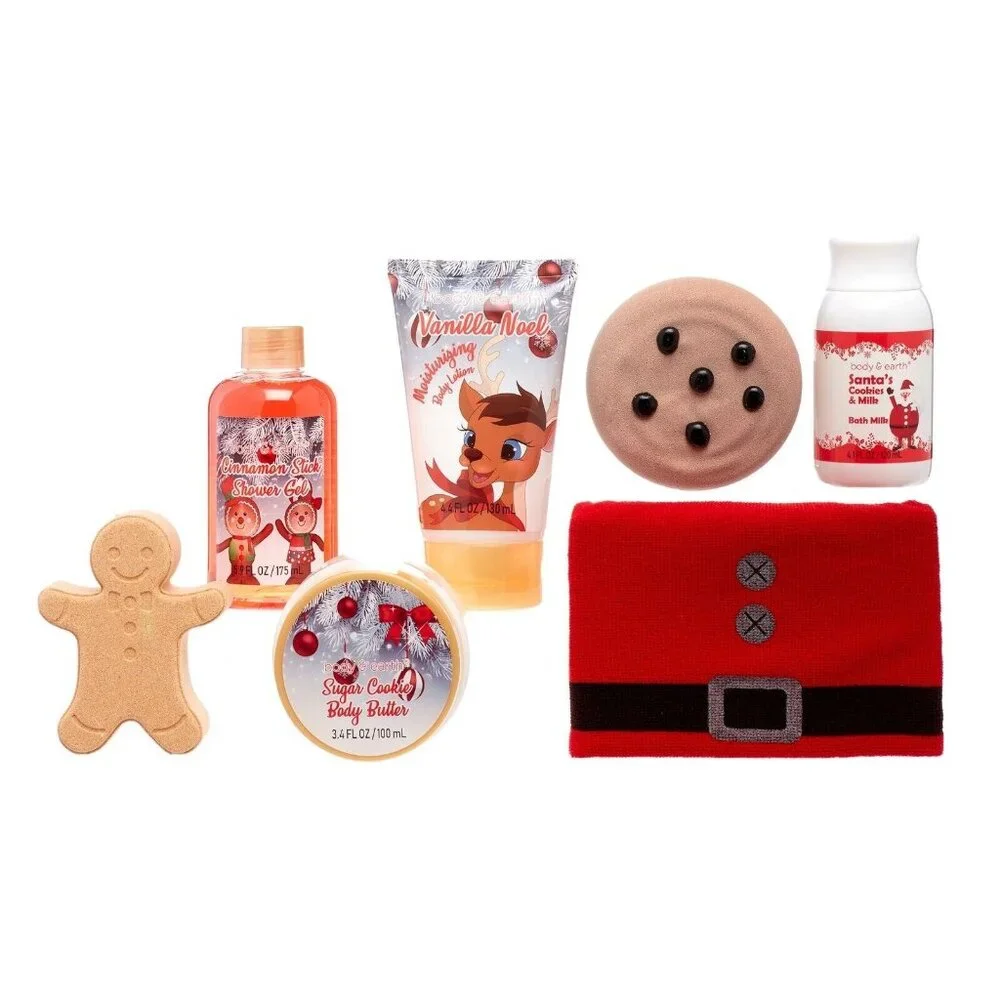 Body & Earth 7-Piece Santa's Bath Set Christmas‎ Theme Bath Gift Set